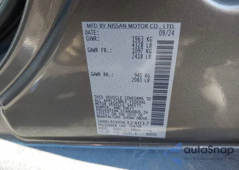 2025 Nissan Altima Sr Fwd z USA, uszkodzony, nr VIN 1N4BL4CVXSN324017